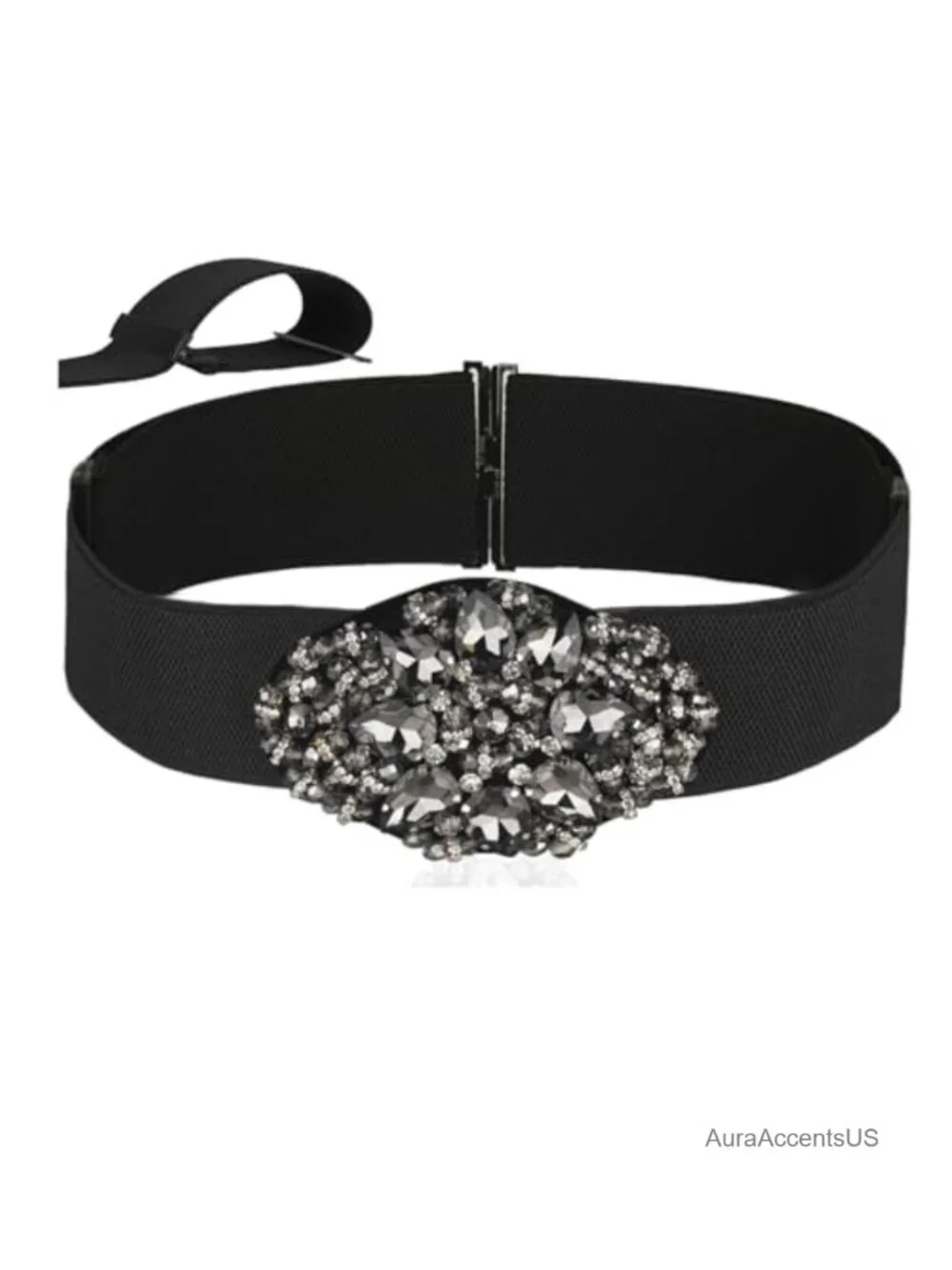 Stretchy Rhinestone Beaded Belt for Women, Adjustable Elastic Dress Belt, Wide